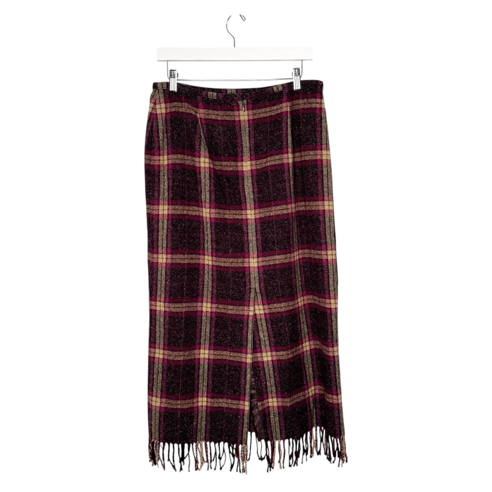 NORTON MCNAUGHTON VINTAGE WOOL BLEND PLAID FRINGE MIDI SKIRT SZ 14 - Picture 2 of 7